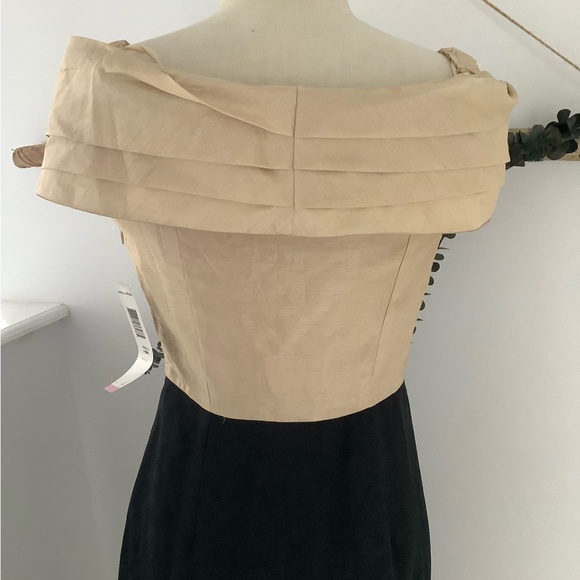 New 90s Jessica Howard off shoulder fitted dress gold/champagne black 2 4 - Picture 4 of 11